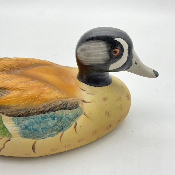 Mallard Duck Figurine Decoy 10” Hunting Porcelain Vintage Yellow Gray Black - Picture 6 of 16
